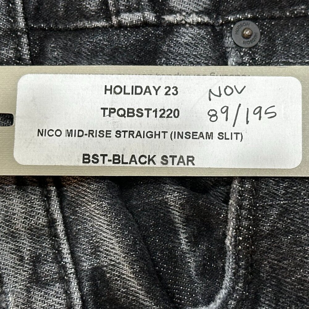Hudson Nico Mid Rise Straight Inseam Split Black Star Denim Jeans Size 25 NWT - Picture 8 of 11
